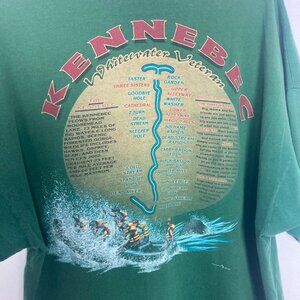 Vintage 90s Kennebec River Maine Whitewater Rafting T Shirt XXL Green Cotton
